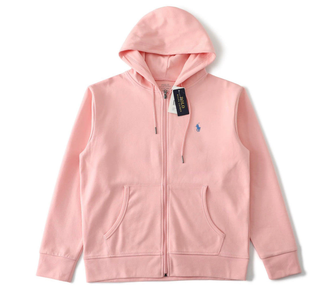 Polo Ralph lauren zip up hoodie rosa med blå logga